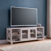 60" Farmhouse Home Entertainment Center, TV Stand with 4 Shelves and Transparent Center Cabinet