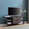 TV Stand with Four Open Shelves and Two Drawers with Cutout Handles - Dark Brown