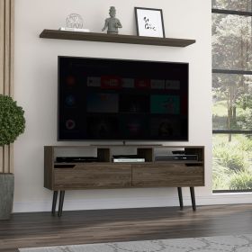 Oslo Tv Stand for TVÂ´s up 51"; Two Drawers; Four Legs; Three Open Shelves -Dark Walnut