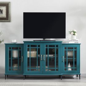 62" TV Stand, Buffet Sideboard Cabinet, Teal Blue