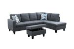 Dark Grey Flannelette 3-Piece Living Room Sofa Set B