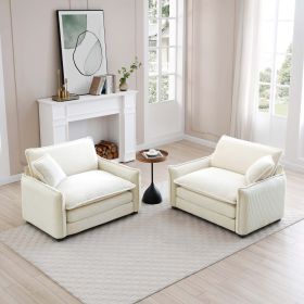 Beige Corduroy,Luxurious and Sophisticated Deep Seated Sofa Set with Two Single Deep Seat Sofa Suitable for Living Room and Office