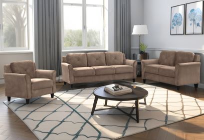 Stylish flannel living room three piece sofa set, brown flannel
