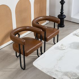 COOLMORE Contemporary Designed PU Fabric Upholstered Accent/Dining Chair/Barrel Side Chairs Kitchen Armchair for Living Room set of 2 (Light Brown PU)