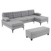110 inch Sleeper Sectional Sofa Set with Storage Ottoman, U-Shaped 4-Seat Sofa Couch for Living Room, Light Grey