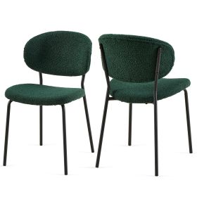 Dark Green Boucle Fabric Dining Chairs Set of 2,Dining Chairs with Metal Legs for Dining Room, Kitchen, Living Room