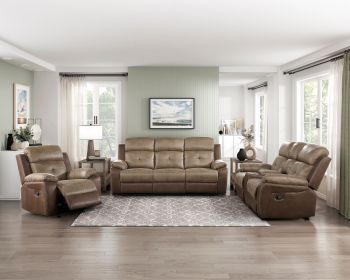 Plush Comfort Sofa Set 3pc Brown Microfiber Upholstered Tufted Details Reclining Sofa Loveseat Reclining Chair Plush Arms Modern Living Room Furniture