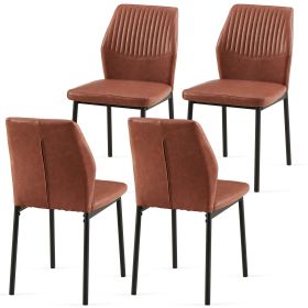 Brown PU Leather Dining Chairs Living Room Chair Modern Kitchen Armless Side Chair with Metal Legs(Set of 4)