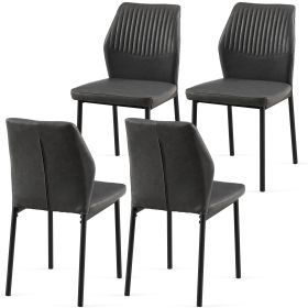Dark Grey PU Leather Dining Chairs Living Room Chair Modern Kitchen Armless Side Chair with Metal Legs(Set of 4)