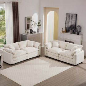 Modern Fabric Living Room Sofa Two Pieces Set, Two 2-Seater Sofas with 8 Cushions,Upholstery Large Deep Seat Sofa Set, Light Beige Corduroy Fabric
