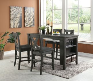 Modern Gray Wash Finish 5pc Counter Height High Dining Table w Storage Shelves 4x High Chairs Wooden Kitchen Breakfast Table Dining Room Furnitur