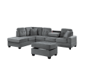 Dark Gray Plush Microfiber Living Room Furniture 3-PCS Reversible Sectional Sofa Set Sofa w Cup Holder Reversible Chaise And Storage Ottoman