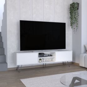 Waco TV Rack, Hairpin Stand with Spacious Storage and Cable Management Holes, White