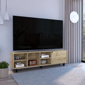 Conquest Tv Stand for TVÂ´s up 70", Four Open Shelves, Five Legs, Light Oak