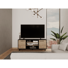 Tv Stand for TVÂ´s up 60", Two Cabinets, Three Shelves, Five Legs, Espresso / Pine