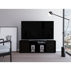 Tv Stand for TVÂ´s up 55", Two Cabinets With Single Door, Four Shelves, Black