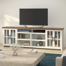 Bridgevine Home Hampton 96 inch TV Stand Console for TVs up to 100 inches, No Assembly Requried, Jasmine Whitewash and Barnwood Finish