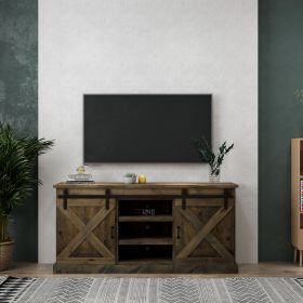 Bridgevine Home Farmhouse 66 inch TV Stand Console for TVs up to 80 inches, No Assembly Required, Barnwood Finish
