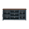 Bridgevine Home Nantucket 67 inch TV Stand Console for TVs up to 80 inches, No Assembly Required, Blue Denim and Whiskey Finish