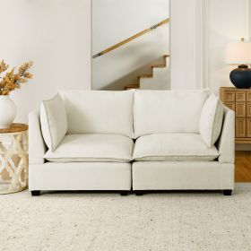 Modern Chenille Comfy Upholstered 2-Seat Sofa with 2 Lumbar Pillow, Deep Seat Sofa Sleeper for Living Room, Apartment, Office, Studio (Beige White
