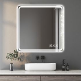 36*36in LED Bathroom Mirror, Anti-Explosion Glass, Rust-Resistant, Anti-Fog Features, Tri-Color Changing, Ideal for All Bathroom Decors