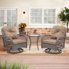 3pc Outdoor Swivel Rocker Chairs, 360  Rocking Patio Set With Thick Cushions