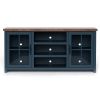 Bridgevine Home Nantucket 67 inch TV Stand Console for TVs up to 80 inches, No Assembly Required, Blue Denim and Whiskey Finish