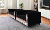 Black Velvet Loveseat and Sofa Set for Living Room with Leopard Print, Modern DÃ©cor Couch Sets for Living Room, Bedrooms with Solid Wood Frame