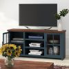 Bridgevine Home Nantucket 67 inch TV Stand Console for TVs up to 80 inches, No Assembly Required, Blue Denim and Whiskey Finish
