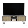 Toka Hairpin Legs TV Rack with Media Center and 2-Door, Black/Macadamia