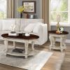 Living Room Coffee Table Set, Coffee Table & Two End Side Table 3-Piece Set for Office, Living Room, Apartment, Beige and Espresso Top