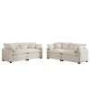 Modern Fabric Living Room Sofa Two Pieces Set, Two 2-Seater Sofas with 8 Cushions,Upholstery Large Deep Seat Sofa Set, Light Beige Corduroy Fabric