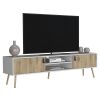 Toka TV Rack with 2 Hinged Doors and Central Shelves, White/Macadamia