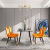Orange Velvet Tufted Accent Chairs with Golden Color Metal Legs, Modern Dining Chairs for Living Room,Set of 2