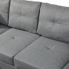 Sectional Sofa Set for Living Room with Right Hand Chaise Lounge and Storage Ottoman (Grey)