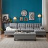 110 inch Sleeper Sectional Sofa Set with Storage Ottoman, U-Shaped 4-Seat Sofa Couch for Living Room, Light Grey
