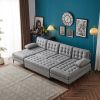 110 inch Sleeper Sectional Sofa Set with Storage Ottoman, U-Shaped 4-Seat Sofa Couch for Living Room, Light Grey