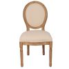 French Country Dining Chairs with Round Back Set of 2, Upholstered, Solid Wood Legs, Accent Side Chairs for Living Room, Wedding Event- Cream