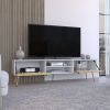 Toka TV Rack with 2 Hinged Doors and Central Shelves, White/Macadamia