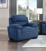 Modern Living Room 3pc Sofa Set Plush Comfort Sofa and Two Chair Set Blue Textured Fabric Channel Tufting Solid Wood Furniture
