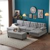 110 inch Sleeper Sectional Sofa Set with Storage Ottoman, U-Shaped 4-Seat Sofa Couch for Living Room, Light Grey