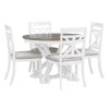 TREXM 5-Piece Retro Functional Dining Table Set Extendable Round Table and 4 Upholstered Chairs for Dining Room and Living Room (Brown+Antique White)