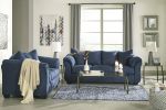 Aruca Navy Blue Microfiber Pillow Back 2-Piece Living Room Set, Sofa and Loveseat, Navy Blue