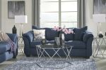 Aruca Navy Blue Microfiber Pillow Back 2-Piece Living Room Set, Sofa and Loveseat, Navy Blue
