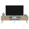 Toka TV Rack with 2 Hinged Doors and Central Shelves, White/Macadamia