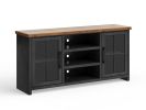 Bridgevine Home Essex 67 inch TV Stand Console for TVs up to 80 inches, No Assembly Required, Black and Whiskey Finish