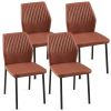 Brown PU Leather Dining Chairs Living Room Chair Modern Kitchen Armless Side Chair with Metal Legs(Set of 4)