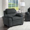 Modern Living Room 3pc Sofa Set Plush Comfortable Sofa Loveseat Chair Dark Gray Textured Fabric Channel Tufting Solid Wood Furniture