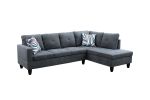 Dark Grey Flannelette 3-Piece Living Room Sofa Set B
