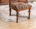 Traditional Fancy Set of 2pcs Side Chairs Brown Cherry Solid wood Intricate Carved Details Floral Design Print Fabric Seats Formal Dining Room Furnitu